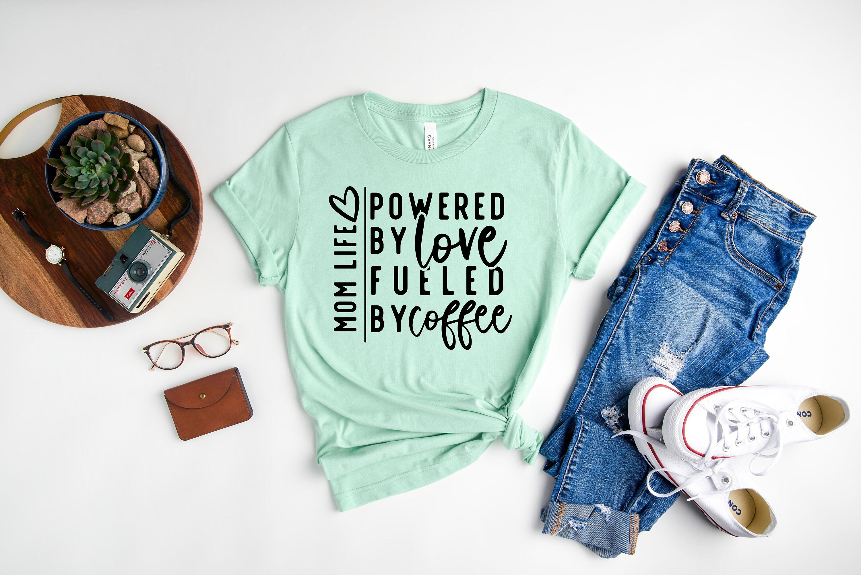 Mom Life Powered By Love Fueled By Coffee T-Shirt, Mom Shirt, Mama T- Shirt, Mommy Shirt, Premium Shirt