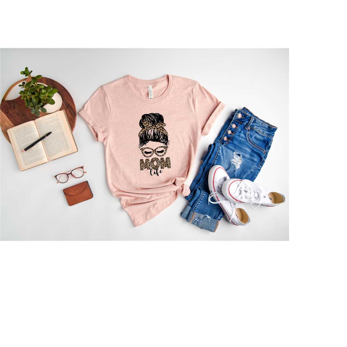 Momlife Messy Bun Hair T-Shirt, Mom Shirt, Mama T- Shirt, Premium Shirt