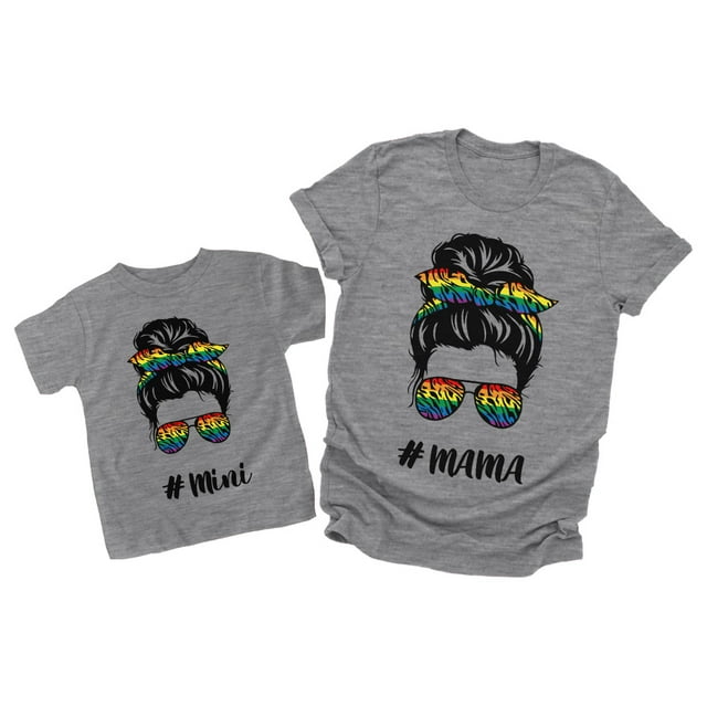 Mothers Day Gift Matching Shirts Mother And Daughter Mommy And Me T Shirts Rainbow Mama Gray Large