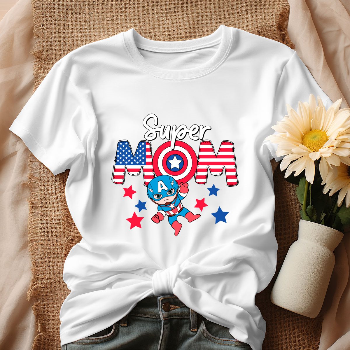 Mothers Day Super Mom Cartoon Characters T-Shirt, Mom Shirt, Mama T- Shirt, Premium TShirt