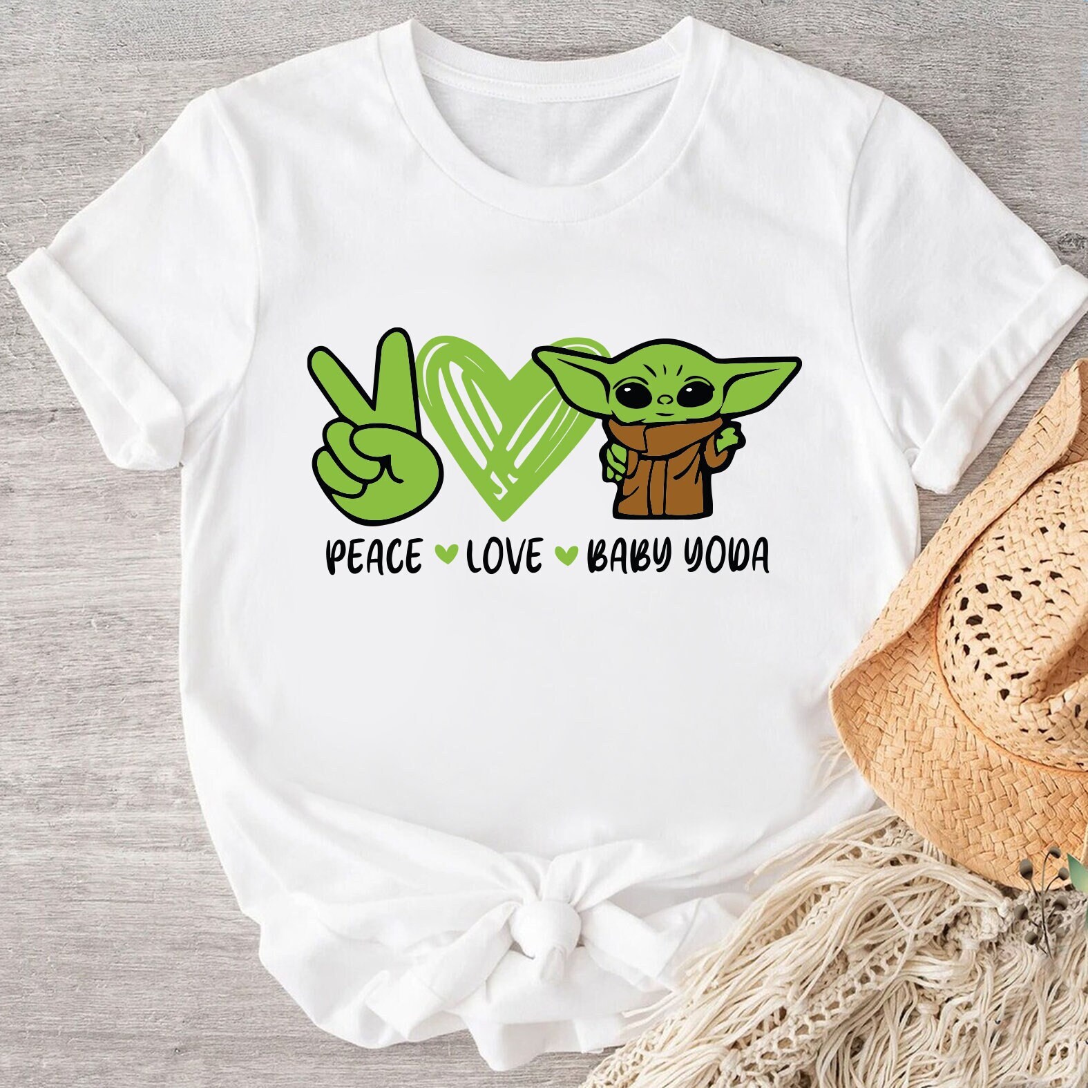 Peace Love And Baby Yoda Shirt, Baby Yoda Heart Mom, Baby Yoda T-Shirts, Disney Tshirt