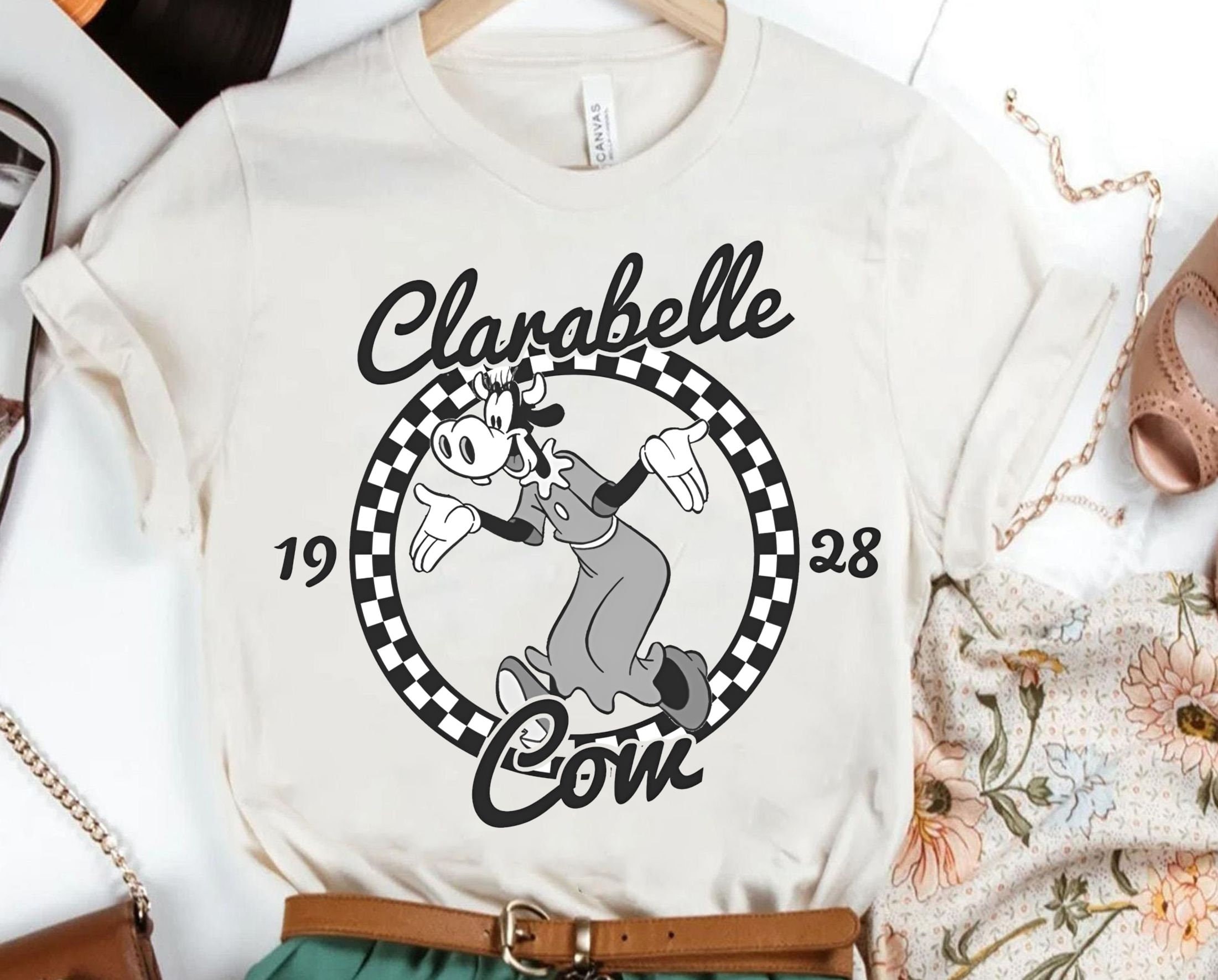 Retro Checkerboard Disney Clarabelle Cow 1928 Shirt, Mickey And Friends T-Shirt
