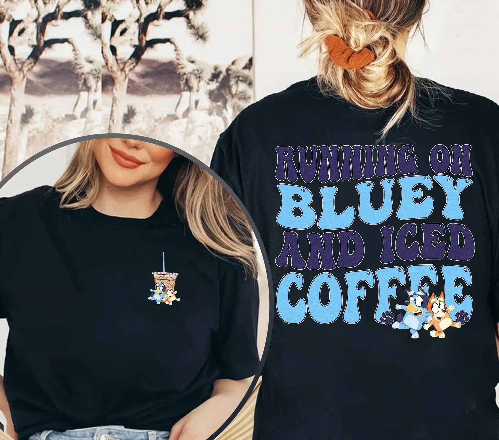 Running On Bluey And Iced Coffee Shirt, Bluey Shirt, Disney Shirt