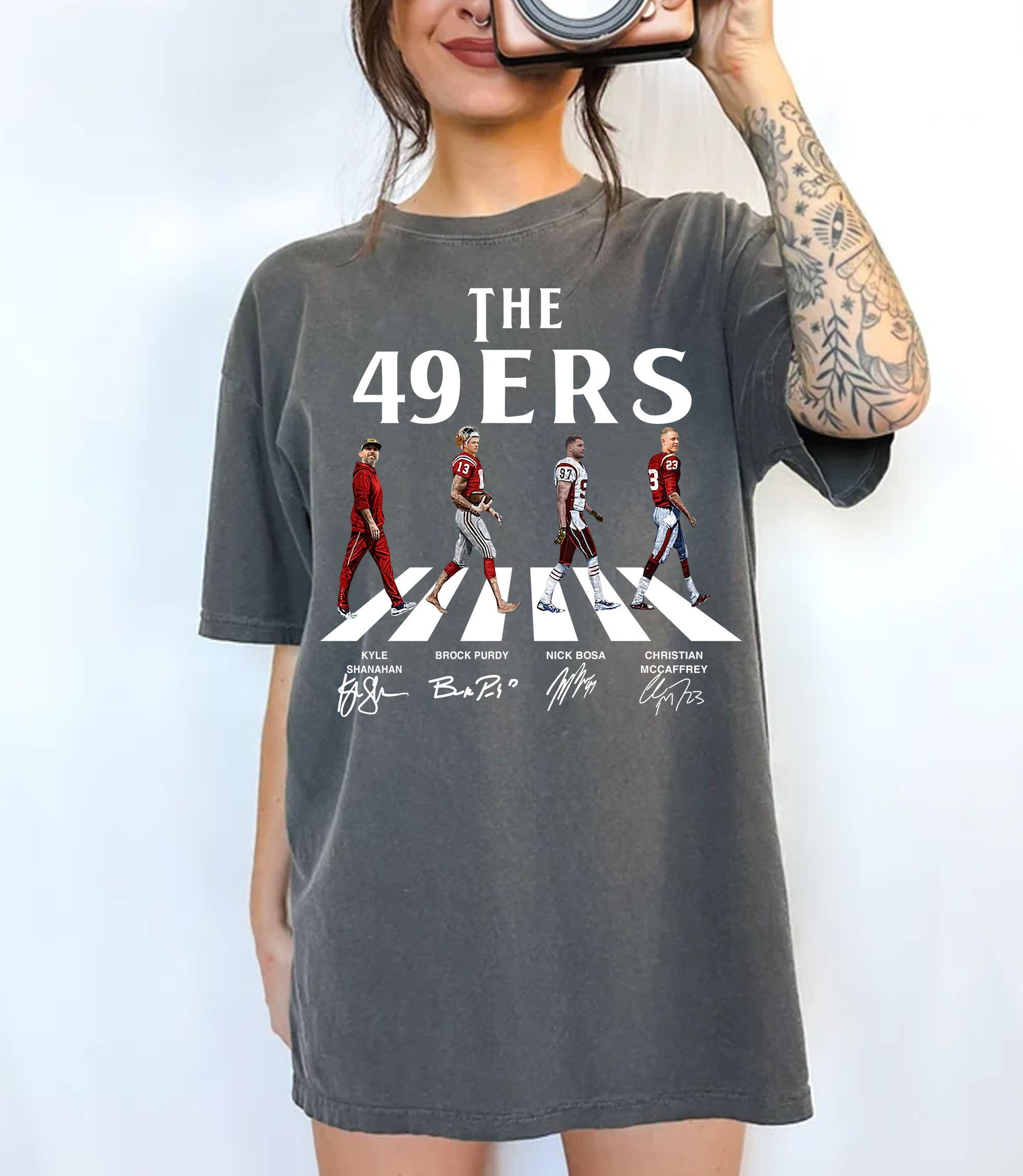 The 49Ers Walking Abbey Road Signatures Shirt, San Francisco Football Tshirt, Niners Tshirt, Gift For 49Ers Football Fan