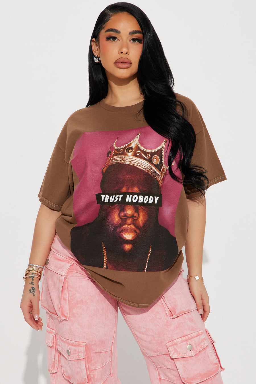 New Trust Nobody Biggie Jumbo Print Shirt Brown/Combo