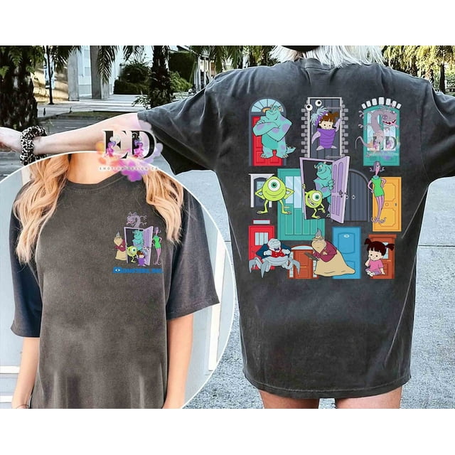 New Two-Sided Monsters Inc Doors Characters T-Shirt, Disney And Pixar?S Monsters University Mike Sulley Boo Tee, Disney Shirt, Premium Shirt