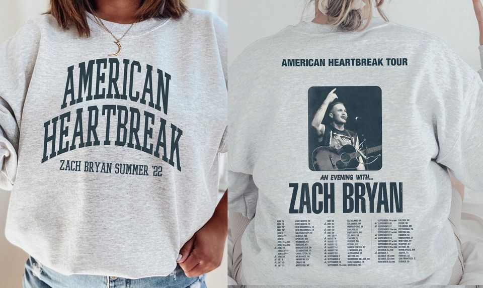 Zach Bryan American Heartbreak Tour Front & Back, Country Music Sweatshirt, American Heartbreak Tour